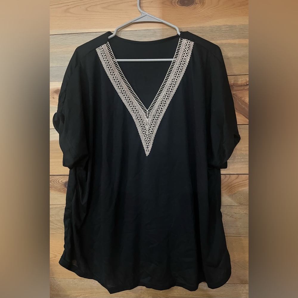NWOT Shein black shirt with embroidered neckline